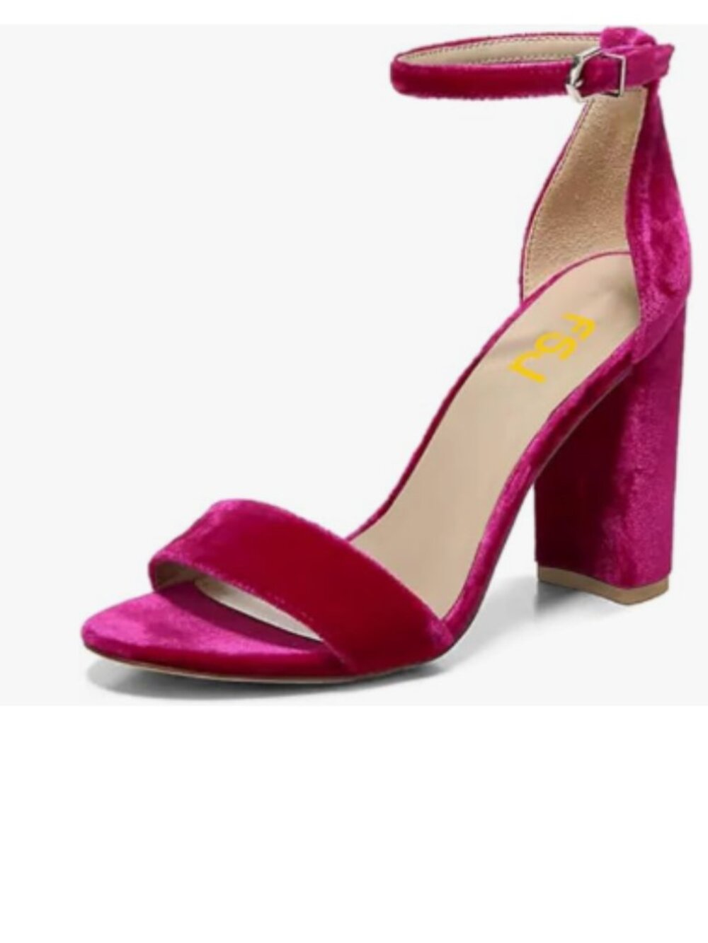 FSJ Fuchsia Velvet Classic Chunky High Heel Sandals Open Toe Ankle Strap Shoes
